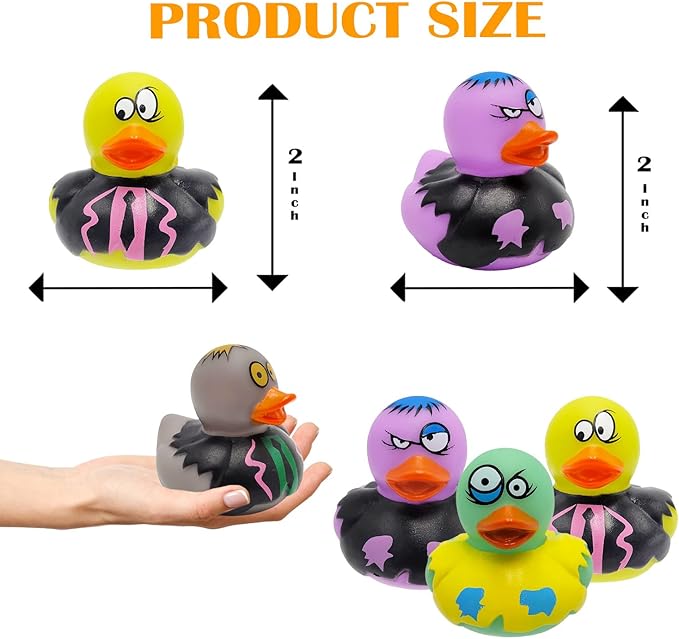 6-Pack Halloween Zombie Rubber Duck Toy Duckies for Kids, Bath, Birthday Baby Showers Summer Beach and Pool Activity, 2 Inches