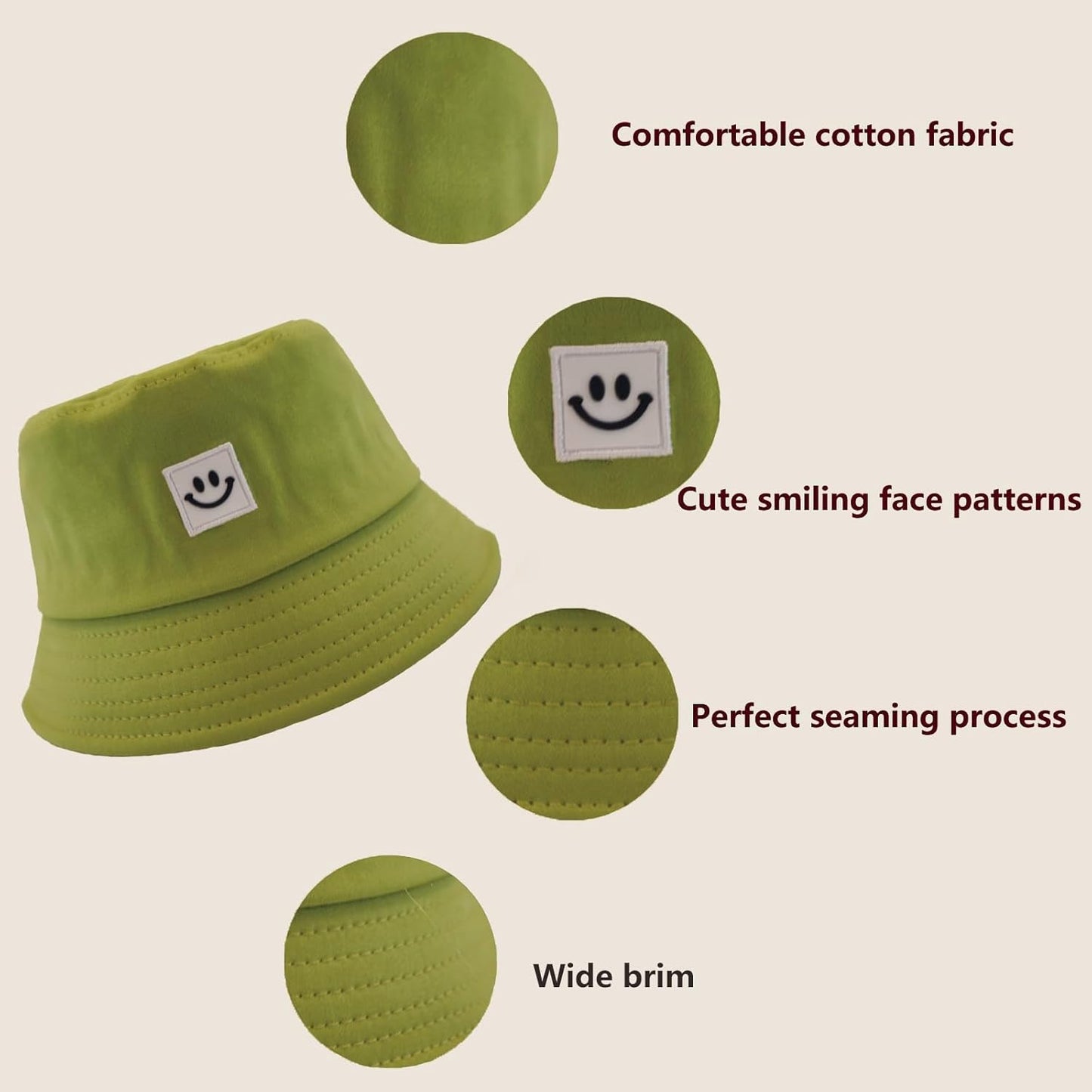 Kids Sun Hat Smile Face Bucket Hat for Girls Boys Summer Sun Protection Cotton Unisex Beach Cap