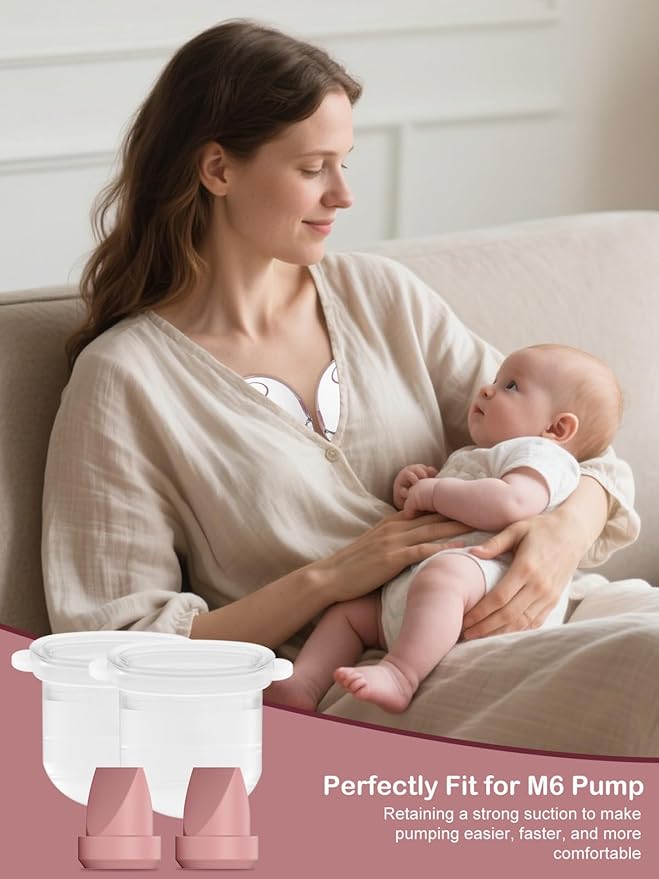 8PC M6 Breast Pump Replacement Accessories, Including 6pcs Duckbill Valve and 2pcs Diaphragms for Momcozy Mobile Style | M6, Replace for Momcozy Pump Parts, Not Original Parts, 8PC Red