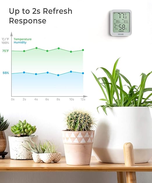 Govee Bluetooth Digital Hygrometer Indoor Thermometer, Room Humidity and Temperature Sensor Gauge with Remote App Monitoring, Large LCD Display, Notification Alerts, 2 Years Data Storage Export, Grey