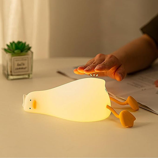 Lying Flat Duck Night Light,Three Level Dimmable Touch Control LED Silicone Duck Lamp, Rechargeable Soft Lights for Bedside Decor