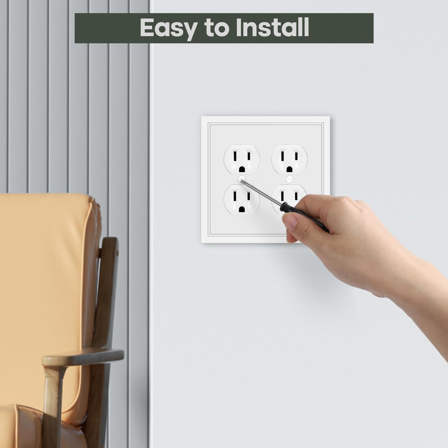 Double Duplex Outlet Cover Wall Plate White Classic Decorative Duplex Receptacle Cover Electrical Switch Plates and Outlet Covers 2-Gang Wall Plates, 2 Pack