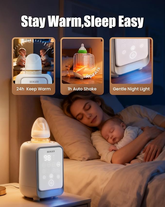 12-in-1 Baby Bottle Warmer for Breastmilk, 98°F 2m Fast Heating Milk Warmers, 24H Locks Nutrients with 360° Swirlable Heat, Precise Even Warming & Temperature Control, Fits All Bottles, Bags, Jars