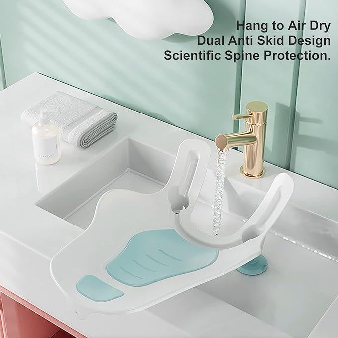 VBESTLIFE Clean Rinse Baby Bather, Folding Portable Washing Infant Lying Bather for Boy Girl, Multifunction Quick Dry Bath Support for Use on Counter Sink Bathtub Summer (Mint Green)