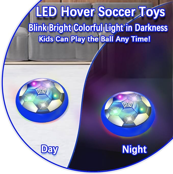 VNVDFLM Kids Toys Hover Soccer Ball with LED Light and Soft Foam Bumper, Air Floating Soccer Ball - Indoor Outdoor Game Gifts for Boys & Girls (Age 3-9) (Blue)