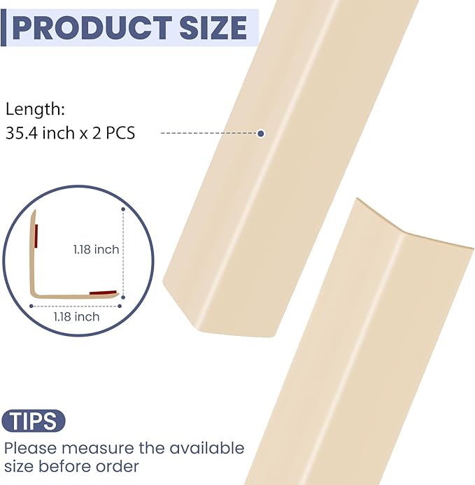 2PCS Wall Corner Protectors Guards - Self Adhesive Corner Protector & Corner Guards for Walls Edge Protection, Easy to Apply - No Tools Needed(Beige, 35.4"x1.18")