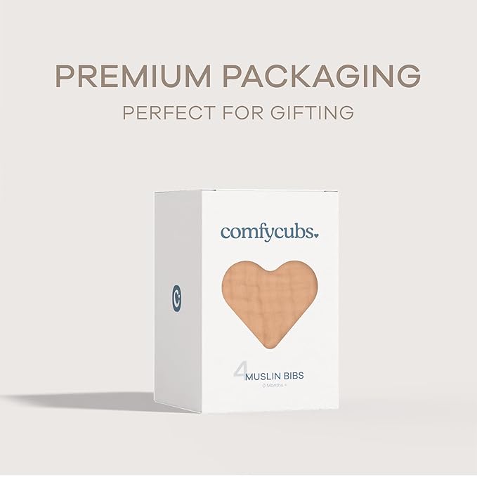 Comfy Cubs Muslin Bibs for Babies, Pack of 4 - Soft and Highly Absorbent, Feeding, Drool and Teething Bib, Adjustable Snaps - Stylish & Colorful Unisex Designs, Giftable Set - Caramel