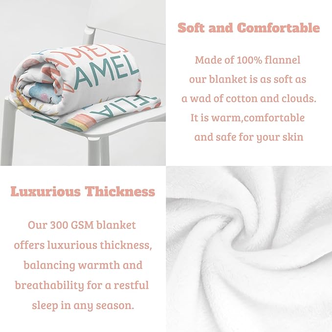 Personalized Baby Blanket - Custom Name for Girls and Boys, Super Soft Plush Fleece, Personalized Gifts for Newborns