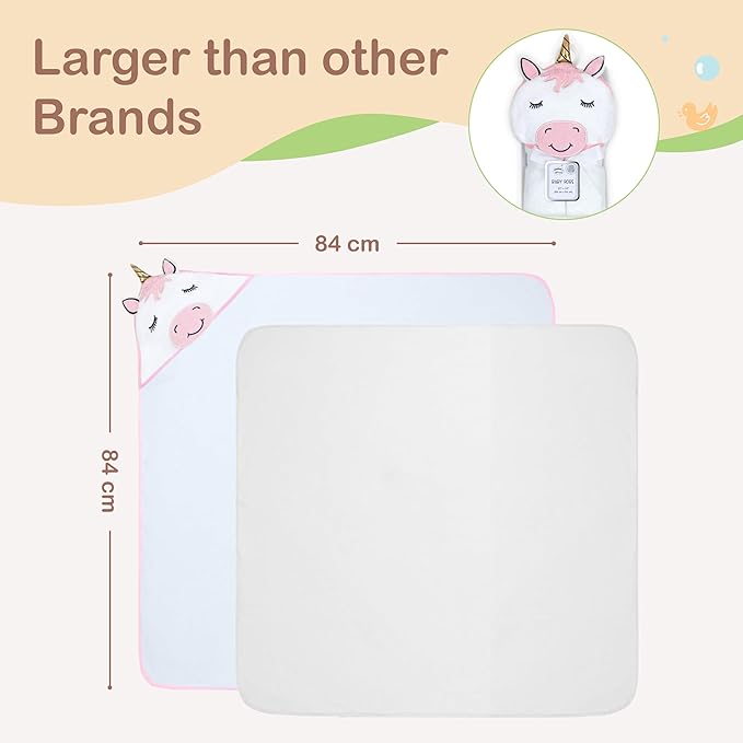 Mother's Choice Baby Hooded Towel - Large Size, Cotton, Ultra-Soft & Absorbent Bath Towel for Newborns, Infants, Toddlers, Boys & Girls with Animal Hood (Unicorn)