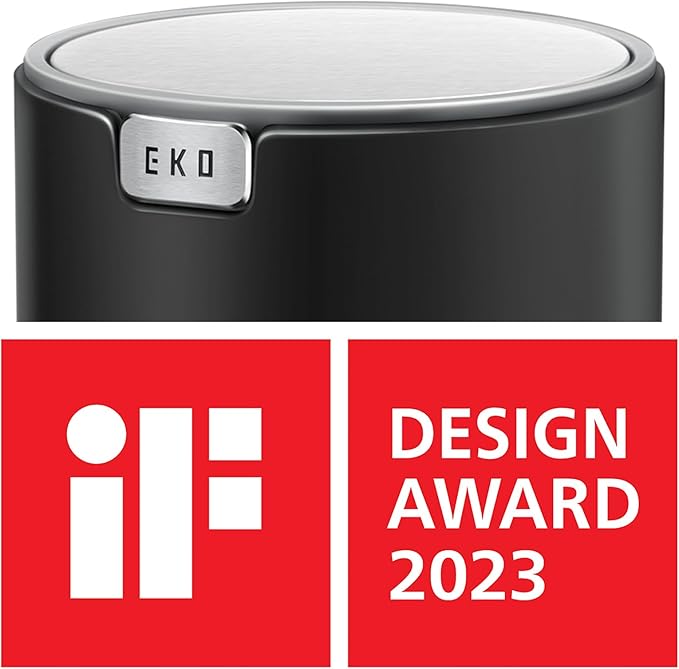 EKO Mini Desk Trash Can with Swing-Top Lid 0.4 Gallon Small Table Round Wastebasket for Office, Home, Car (Black)