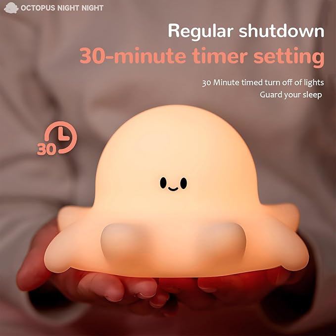 Octopus Night Light for Kids, Adjustable and Timed Silicone Night Lamp, Octopus Lamp Room Decor for Nursery Suitable for Boys and Girls
