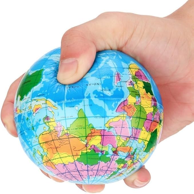 Blue Squishy Squeeze World Map Globe Palm Ball Slow Rising Stress Relief Ball for Birthday Xmas Gifts Xmas Stocking Fillers Party Bag Gifts, Squeeze Toys, Decorations (7.6CM)