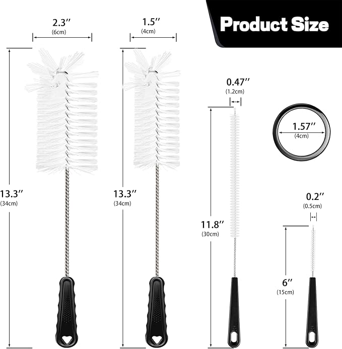 Bottle Cleaning Brush Set, 4Pcs Long Handle Bottle and Straw Cleaner Brushes for Washing Water Bottles Drinks Bottles Baby Bottles Glass Teapots