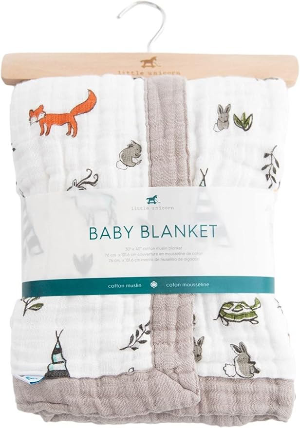 Little Unicorn Newborn Receiving Quilt | Ultra- Soft, Multi-Layered Muslin Fabric | Gift for Newborns & on-The-go (Forest Friends)