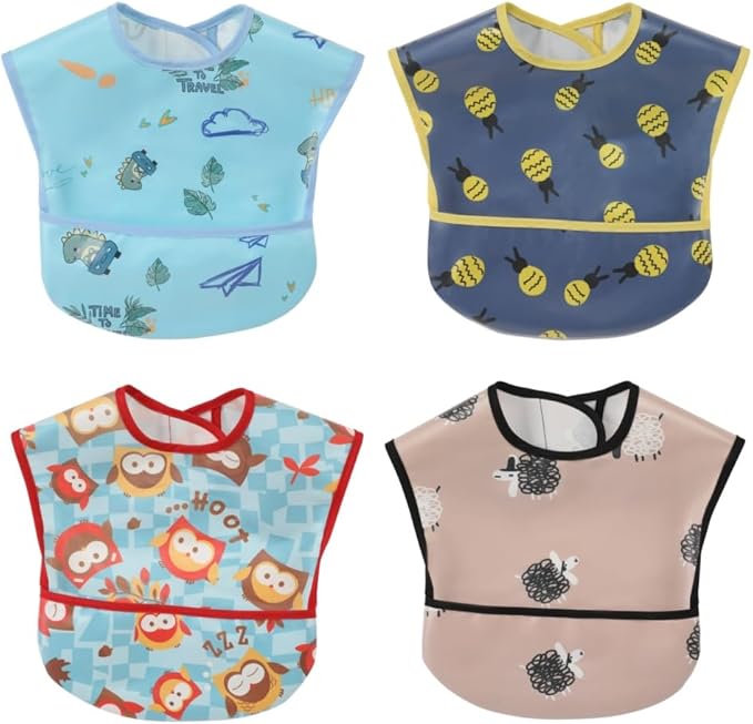 Baby bibs Waterproof Toddler bib - Feeding bib with Pocket for Infant Boy Girl Washable 6-36M