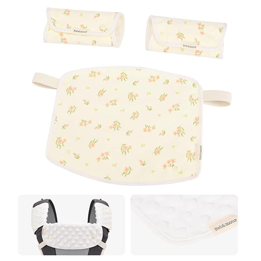 Bebamour Drool and Teething Reversible Cotton Pad For All Carry Positions Baby Carrier White Drool Bib For Boys & Girls (New Pink Flower)