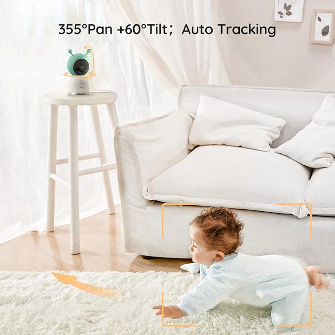 BOIFUN 2K WiFi Baby Monitor with Camera and Audio,Smartphone APP, Colorful Night Light, Smart AI Motion & Sound & Humidity & Temperature Detection, Auto Tracking,5-Inch Monitor Control, Night Vision