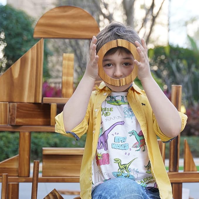 Large Vintage Solid Carbonized Wooden Building Blocks Set for Kids 3-12 Outdoor(57pcs,10.7 lbs), Big Sensory Wood Building Toys for Toddlers, Outside Wooden Blocks for Preschool