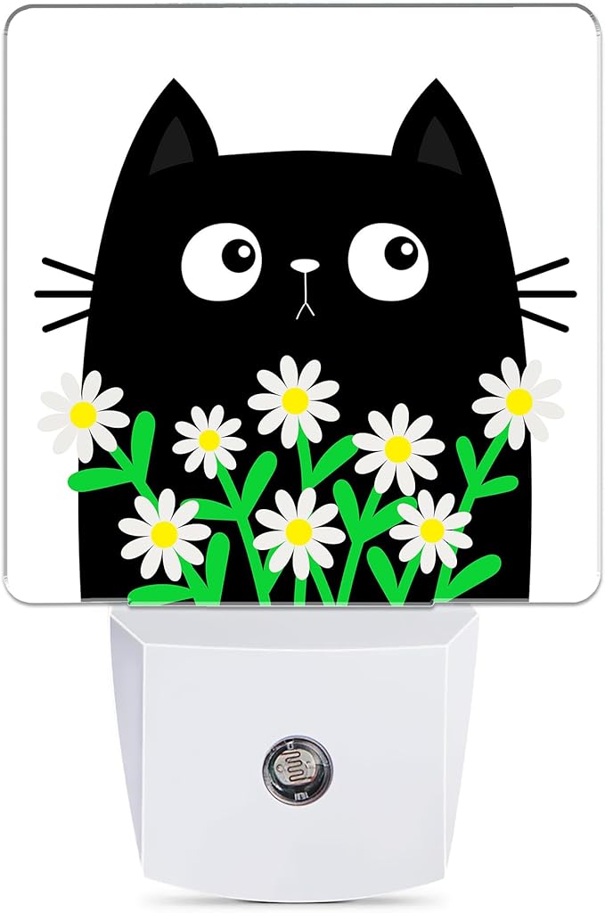 Cat Kitten Daisy Night Light, Camomile Bouquet Plug into Wall with Dusk to Dawn Light Sensors, Warm Nightlights for Bedroom, Bathroom, Hallway, Kitchen, Gifts Ideal for Women Men