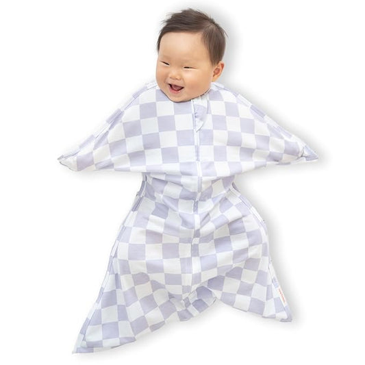 SleepingBaby Zipadee-Zip Transition Swaddle - Cozy Baby Swaddle Blanket with Zipper Convenience - Roomy Wearable Blanket for Easy Diaper Changes - Lavender Check, X-Small (3-6 Month)