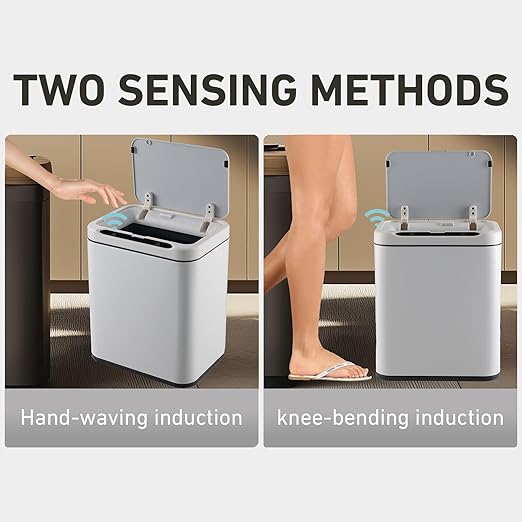 ELPHECO Stainless Steel Office Trash Can Motion Sensor Garbage Can Touchless Smart Trash Can Automatic Waste Bin for Kitchen, Office, Bathroom (White, 3.5 Gallons)