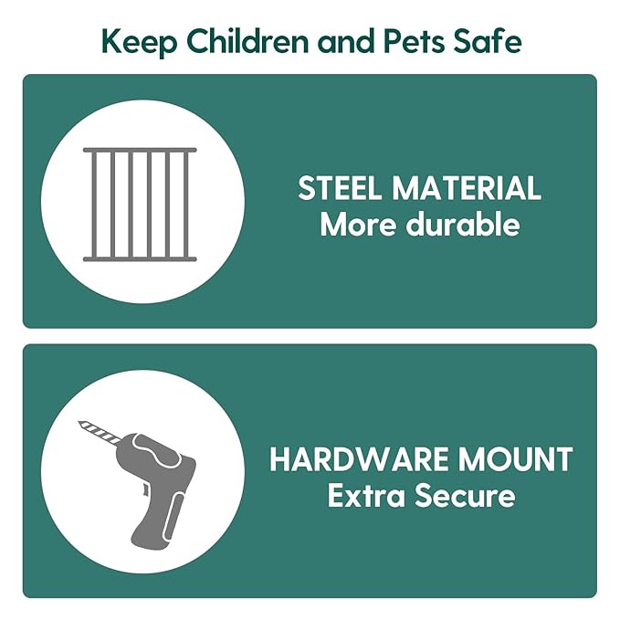 Babelio Baby Gate for Stairs & Doorways, 26-43" W 34" H Extra Tall| No Bottom Bar| Easy Installation| One-Handed Operation| Auto-Close| Hardware Mount (Drill Needed) Safety Dog/Pet Gate Indoor (Grey)