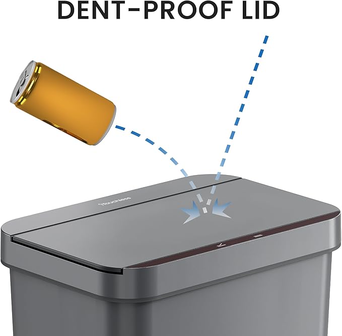 iTouchless Prime 13.2 Gallon Sensor Trash Can, Slim and Space-Saving, Durable Dent-Proof Construction, Automatic Bin Gray Color Great for Kitchen, Home, Office, Business, Garage, Plastic