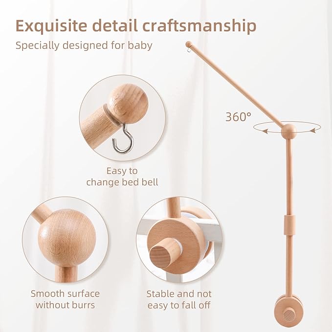 let's make Baby Crib Mobile Arm - Wooden Baby Mobile Crib Holder 31 inch for Mobile Hanging Baby Crib Attachment for Nursery Decor