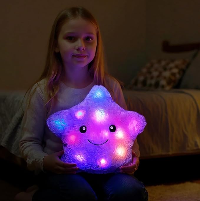 Cuteoy 13" Musical Purple Star Plush Pillow Glowing Twinkle Night Light Stuffed Animal LED Toys Adjustable Volume Birthday for Girls Boys