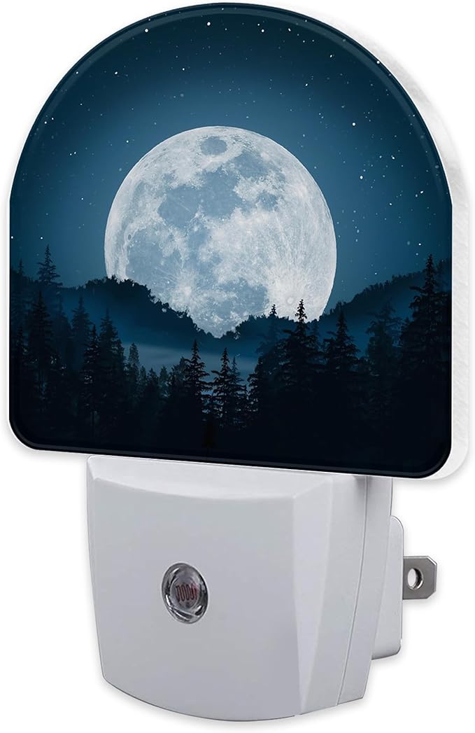 Full Moon and Misty Forest Night Light Plug into Wall, Starry Sky and Forest Dusk to Dawn Night Light,0.5w Energy Saving Sleep Friendly Nightlights for Kids Boys Girls Home Decor