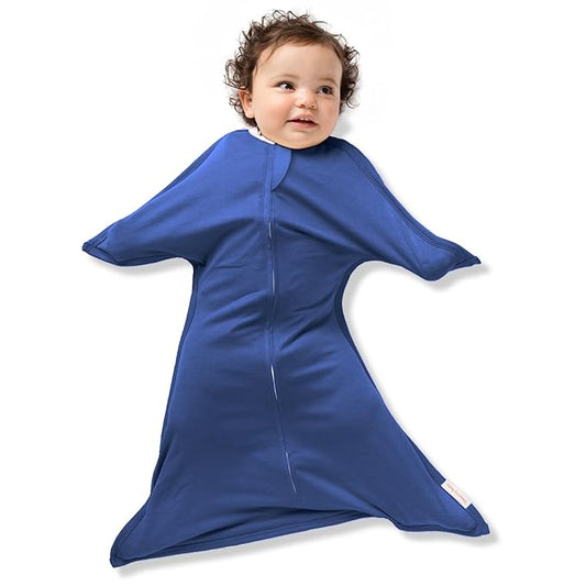 SleepingBaby Zipadee-Zip Transition Swaddle - Cozy Baby Swaddle Blanket with Zipper Convenience - Roomy Wearable Blanket for Easy Diaper Changes - Classic Navy, Large (12-24 Month)