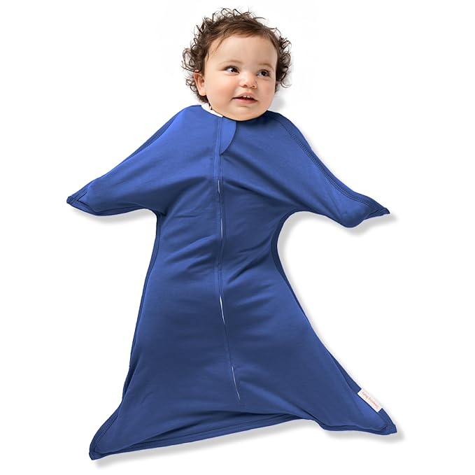 SleepingBaby Zipadee-Zip Transition Swaddle - Cozy Baby Swaddle Blanket with Zipper Convenience - Roomy Wearable Blanket for Easy Diaper Changes - Classic Navy, X-Small (3-6 Month)