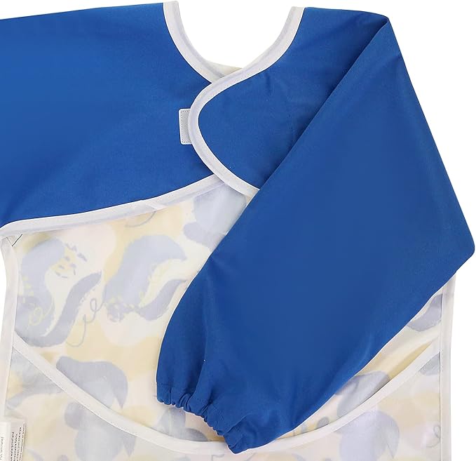 Infant Toddler Baby Waterproof Sleeved Bib, Bib with Sleeves&Pocket, 6-24 Months