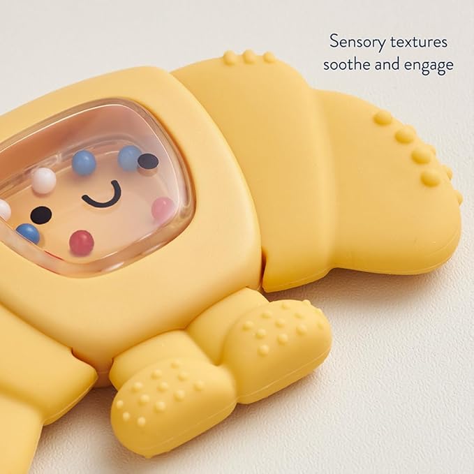 Itzy Ritzy Silicone Rattle Teether– BPA-Free Silicone Teether with Rattle for Babies & Toddlers – Features a Gentle Rattle Sound, Colorful Beads & Multiple Textures (Croissant)
