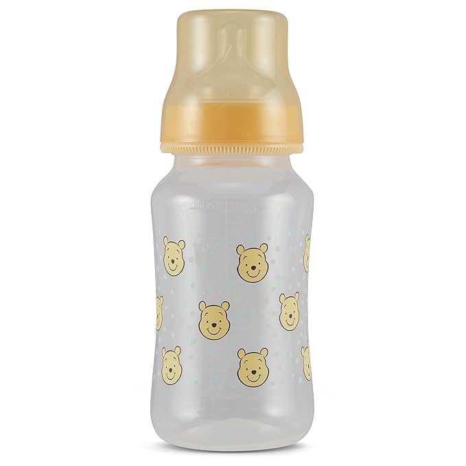 Disney Winnie The Pooh Baby Bottles 11 oz for Boys or Girls | 2 Pack of Infant Hourglass Shaped Bottles with Cover for Newborns and All Babies | BPA-Free Plastic Baby Bottle for Baby Shower