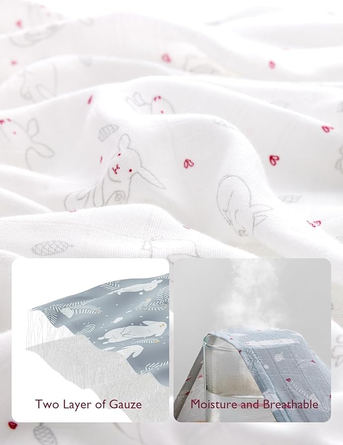 Momcozy Muslin Swaddle Blankets, Ultra Soft Neutral Baby Essentials Must Haves Registry Search, Breathable Large 47'' x 47'' Newborn Boys Girls Swaddle Receiving Blanket, Sugar Bowl Bunny
