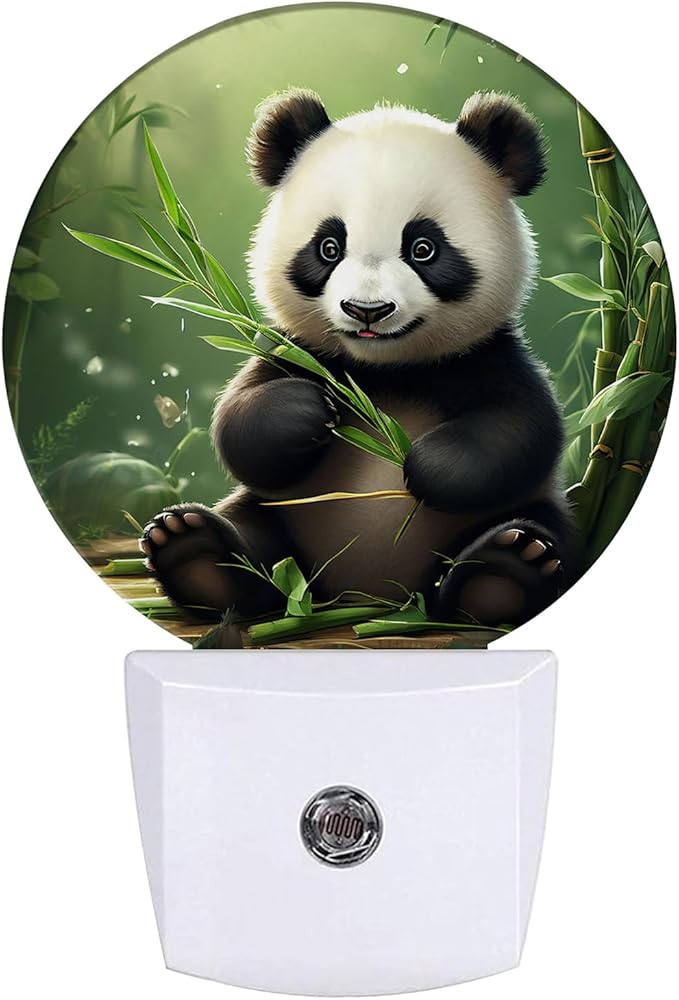 Cute Panda Night Light Animals Night Lights LED Lamp Round Plug into Wall Nightlight with Dusk to Dawn Sensor Home Hallway Stairway Kitchen Decor