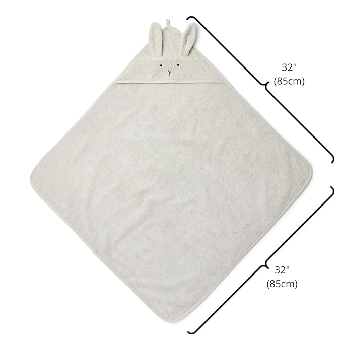Baby Hooded Towel – Organic Cotton Baby Bath Towels – Baby Towels for Baby Boy, Baby Girl, Large 32" x 32" Super-Soft and Absorbent Baby Towels for Newborn (Rabbit - Pearl Grey)