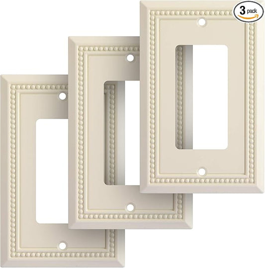 Henne Bery Sunken Pearls Heavy Duty Decorative Wall Plate Switch Plate Outlet Cover (Single Decorator, 3 Pack, Light Almond)