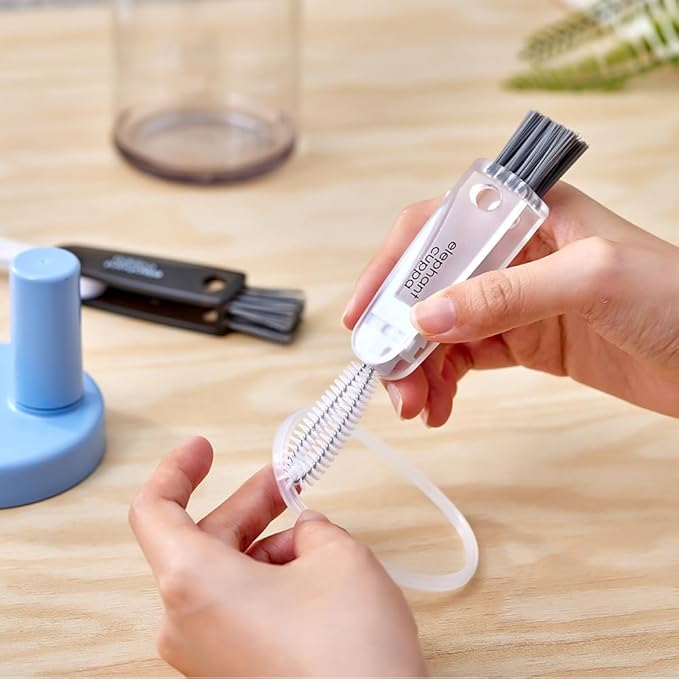3 in 1 Cleaning Brush, Portable Stainless Steel with Nylon Bristle Cleaner Ergonomic, Lightweight Design for Effective Cup and Bottle Scrubbing Compact Tool for Quick Rinsing, White