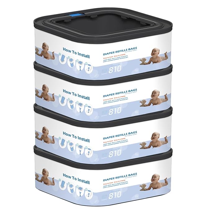 4 Packs Jumbo Square Refills Disposal Bags Refill Compatible with Diaper Genie Compact and Select Pails (Not Fit Classic Version Pails), Hold Up to 810 Newborn-Sized Diapers Per Refill