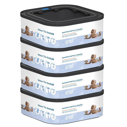 4 Packs Jumbo Square Refills Disposal Bags Refill Compatible with Diaper Genie Compact and Select Pails (Not Fit Classic Version Pails), Hold Up to 810 Newborn-Sized Diapers Per Refill