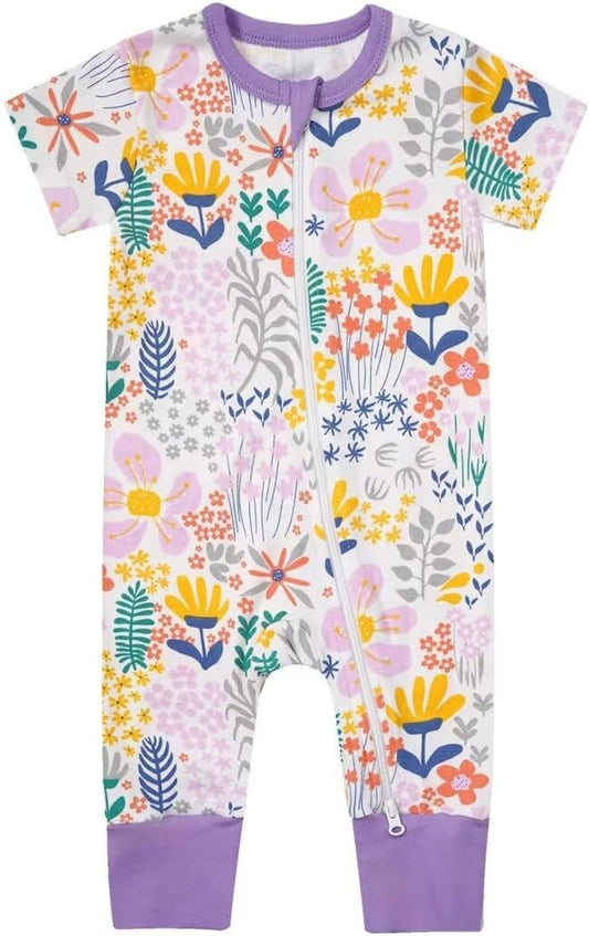 Teach Leanbh Toddler Baby Boys Girls Footless Pajamas Cotton 2 Way Zipper Printing Short Sleeve Romper Sleep and Play