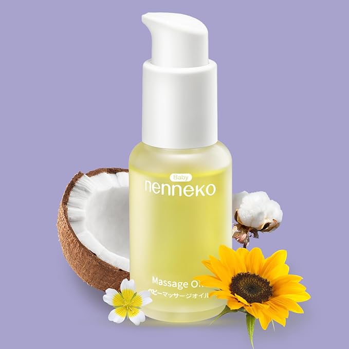 NENNEKO Baby Oil – Organic Unscented Baby Massage Oil for Newborns, Enriched with Mineral & Sunflower Oil – Gentle Moisturizer & Soothing Care – Coconut Oil for Soft, Hydrated Baby Skin
