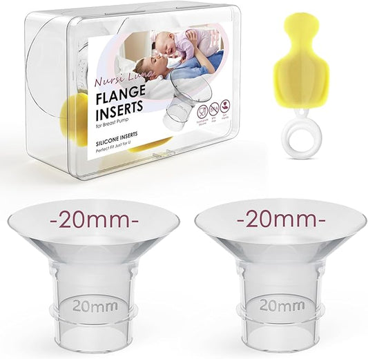 Flange Inserts 20mm for 24mm Flange/Shield, Flange Sizing Kit Silicone Flange Insert, Reduce 24mm Nipple Tunnel Down to 13mm, Breastfeeding Essentials Kit for New Moms, 2PCS