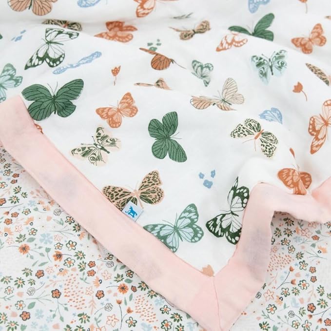 Little Unicorn Lofty Comforter Blanket | Super Soft & Breathable Muslin Fabric| Great for Play & Bedtime Blanket (Butterflies)
