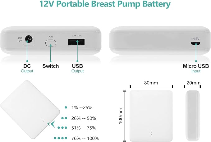 12v Portable Breast Pump Battery and Charger for S1 S2 Medela Pump-in-Style and Lactina Hygeia EnJoye (Easy for Outdoor and Travelling)