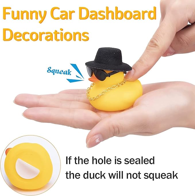 wonuu Car Rubber Duck, Yellow Duck Decoration Dashboard with Sun Hat Swim Ring Necklace Sunglasses for Car Dashboard Decorations