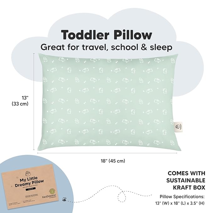 KeaBabies 2-Pack Toddler Pillow 13x18 - Soft Organic Cotton Kids Travel Bed Pillows for Sleeping, School, Nap, Machine Washable, Toddlers 2 to 5, Pillowcase Sold Separately (Bunnies)