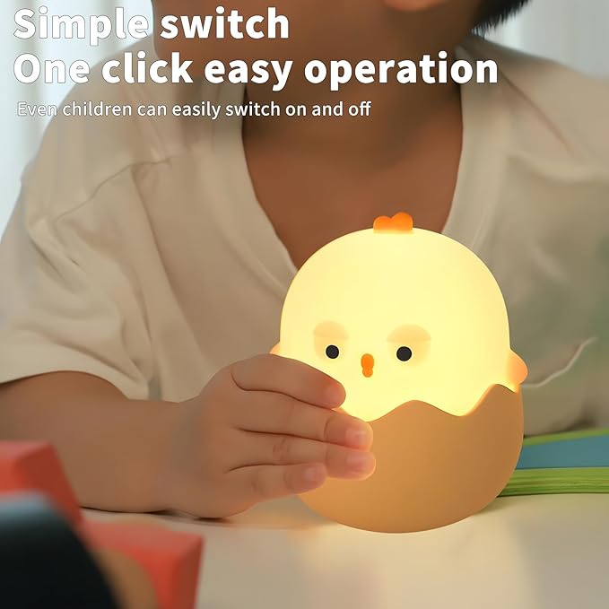 Easter Chick Egg Night Light - Dimmable 7-Color LED Nursery Lamp for Babies, Soft Silicone Touch Eggshell Decor for Easter Basket, Bedroom & Kids Room, Easter Gifts & Birthday Presents